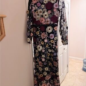 Mac Duggal Multicolor Floral Long Sleeve Dress